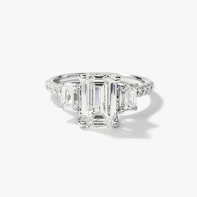 Emerald Cut Lab Grown Diamond Engagement Ring 14K White Gold (2.85
