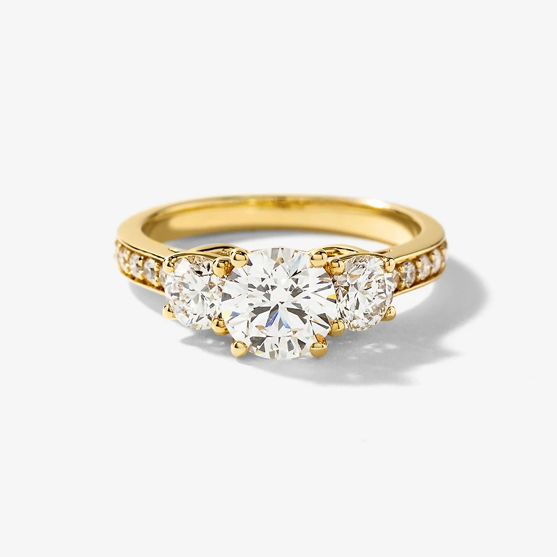 Three Stone Lab Grown Diamond Engagement Ring 14K Yellow Gold (1.88