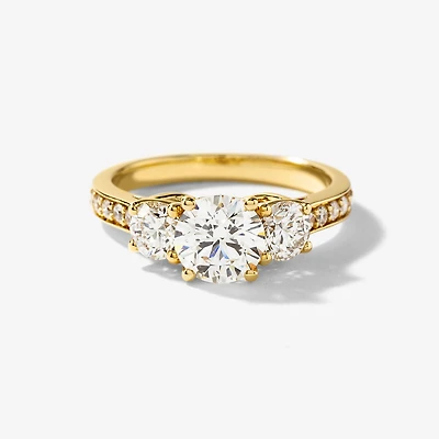 Three Stone Lab Grown Diamond Engagement Ring 14K Yellow Gold (1.88
