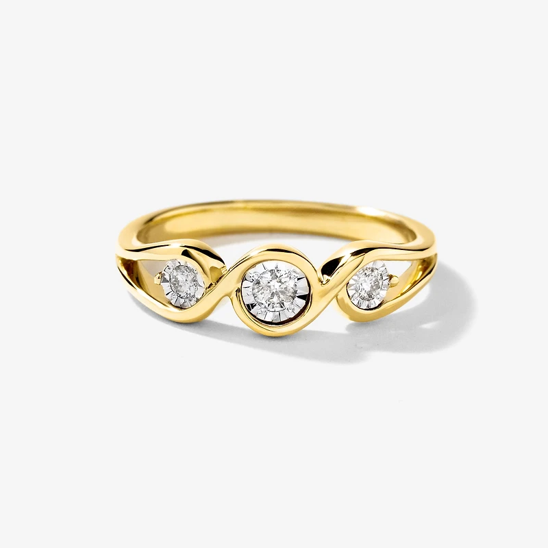 Three Stone Diamond Ring 10K Yellow and White Gold (0.13 ct tw)