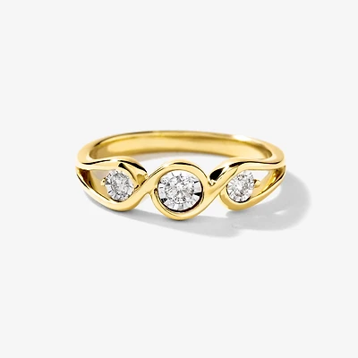 Three Stone Diamond Ring 10K Yellow and White Gold (0.13 ct tw)