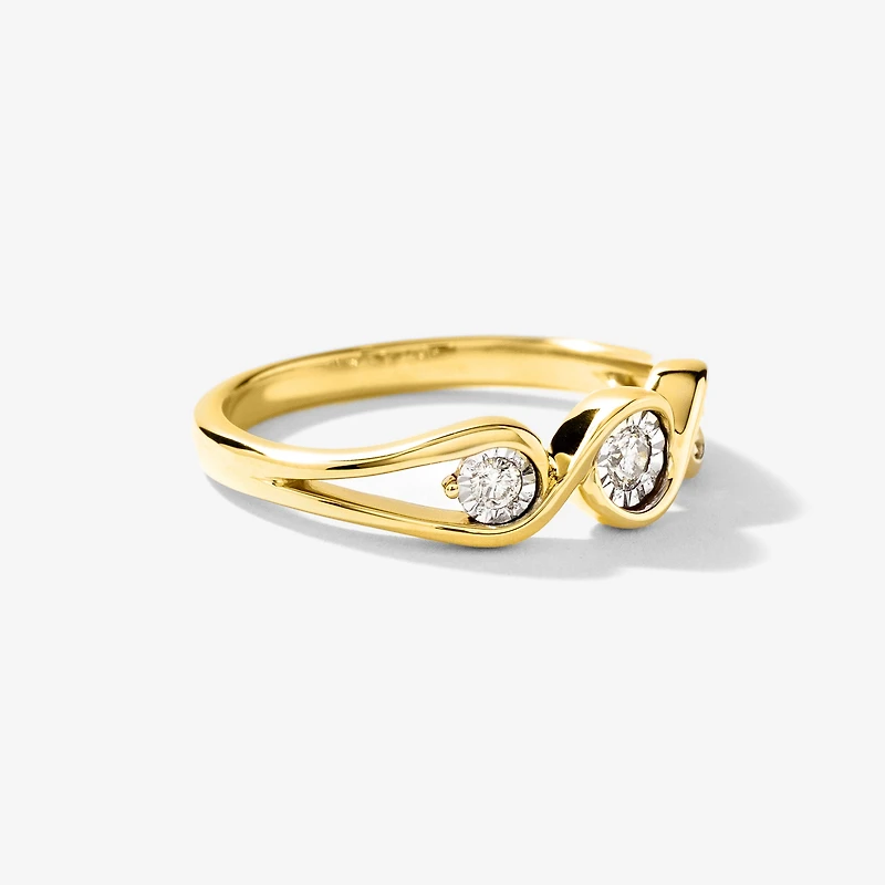 Three Stone Diamond Ring 10K Yellow and White Gold (0.13 ct tw)