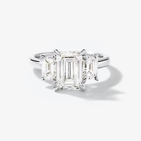 Lab Grown Three Stone Emerald Cut Diamond Engagement Ring 14K White