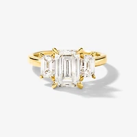 Lab Grown Three Stone Emerald Cut Diamond Engagement Ring 14K Yello