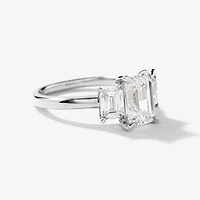 Lab Grown Three Stone Emerald Cut Diamond Engagement Ring 14K White