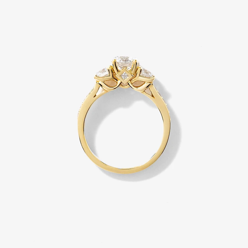 Three Stone Lab Grown Diamond Engagement Ring 14K Yellow Gold (1.88