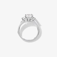 Lab Grown Three Stone Emerald Cut Diamond Engagement Ring 14K White
