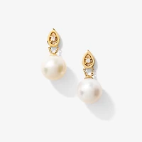 Pearl Dangle Earrings in 10K Yellow Gold