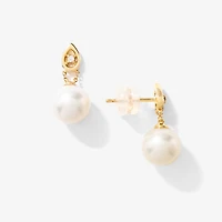 Pearl Dangle Earrings in 10K Yellow Gold