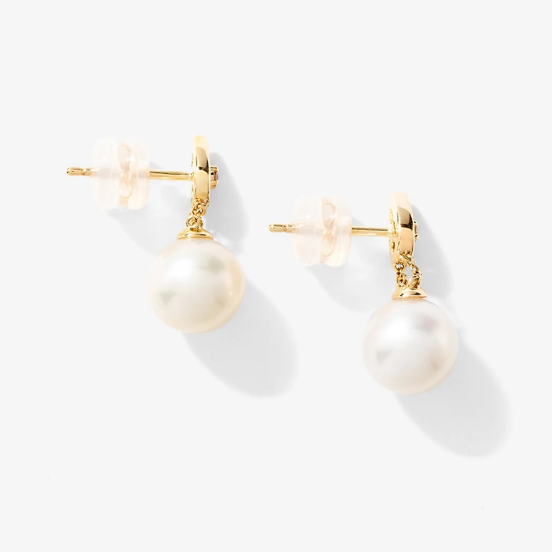 Pearl Dangle Earrings in 10K Yellow Gold