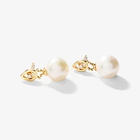Pearl Dangle Earrings in 10K Yellow Gold