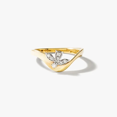 Diamond Cluster Ring with Petal Motif in 10K Yellow and White Gold (0.