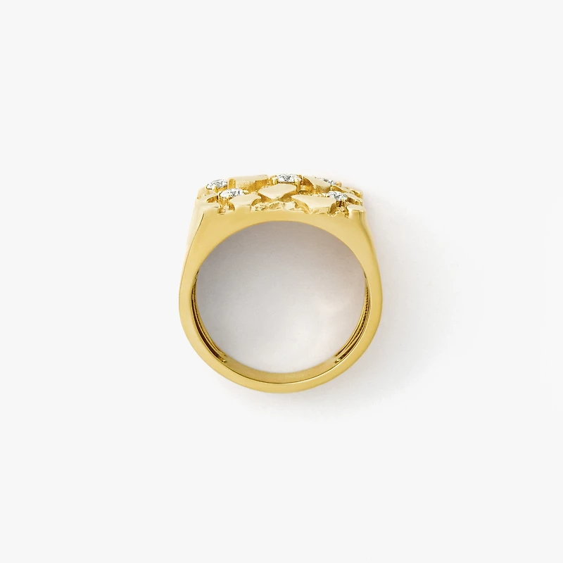 Men's Diamond Gold Nugget Ring 10K Yellow