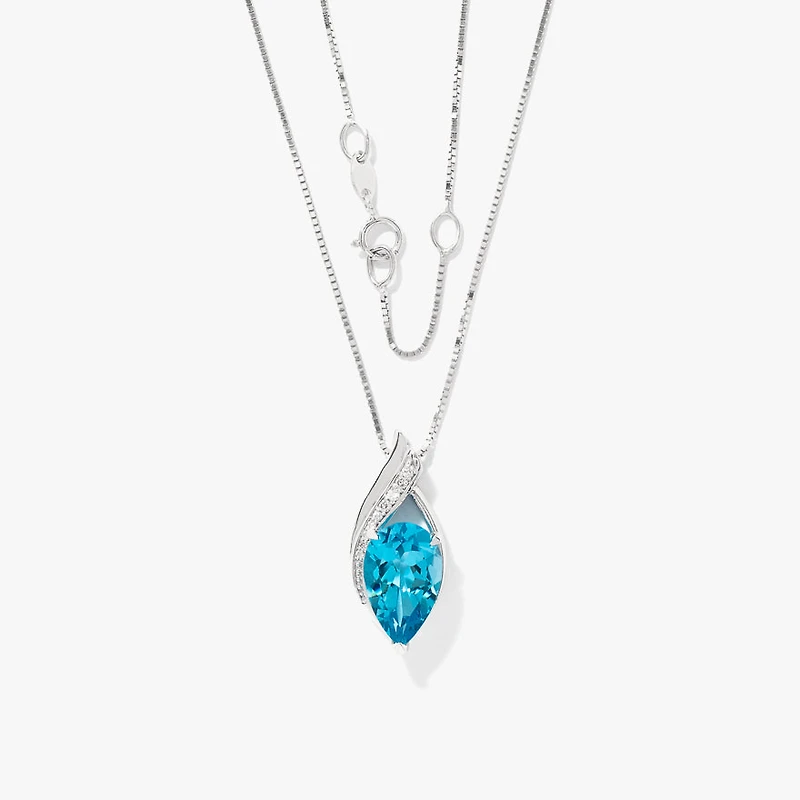 Blue Topaz Pendant Necklace in 10K White Gold