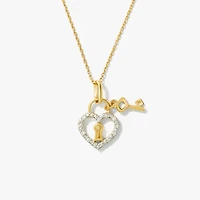 Diamond Lock and Key Necklace in 10K Yellow Gold (0.05 ct tw)
