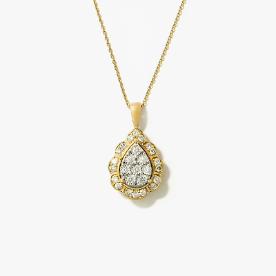 Diamond Cluster Necklace in 10K Yellow and White Gold (0.50 ct tw)
