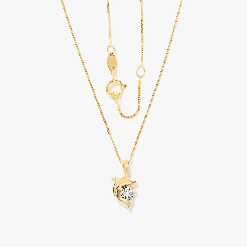 Diamond Dolphin Necklace in 10K Yellow and White Gold (0.04 ct tw)