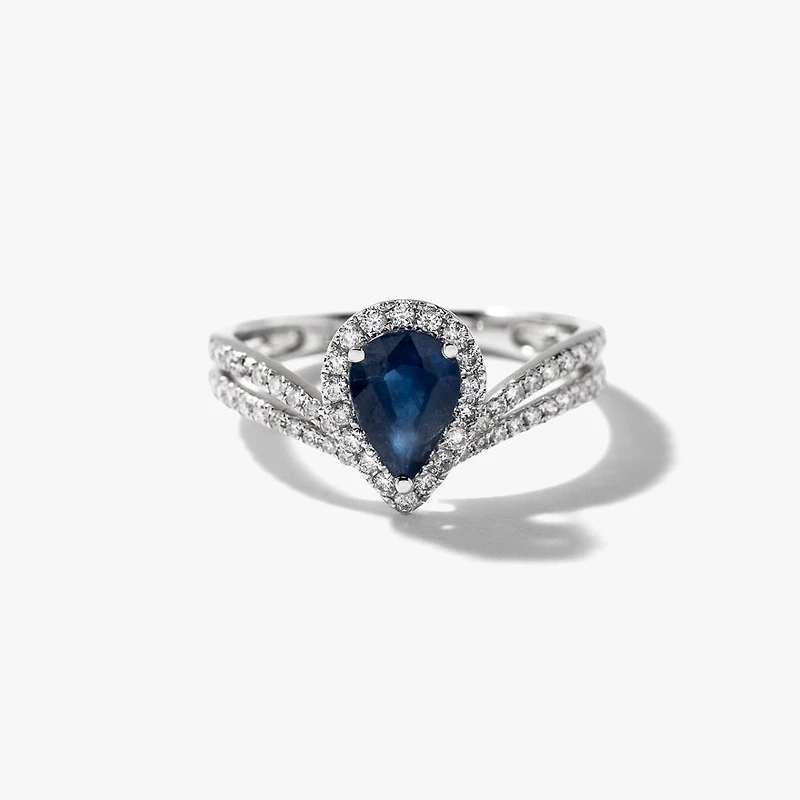 Pear Shape Sapphire Ring 14K White Gold