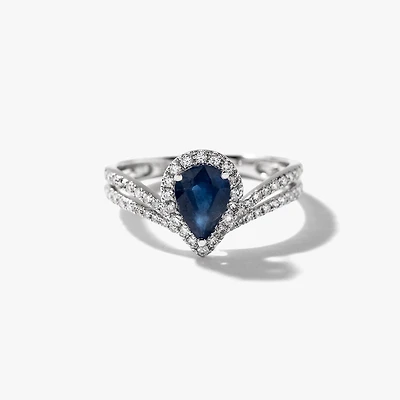 Pear Shape Sapphire Ring 14K White Gold