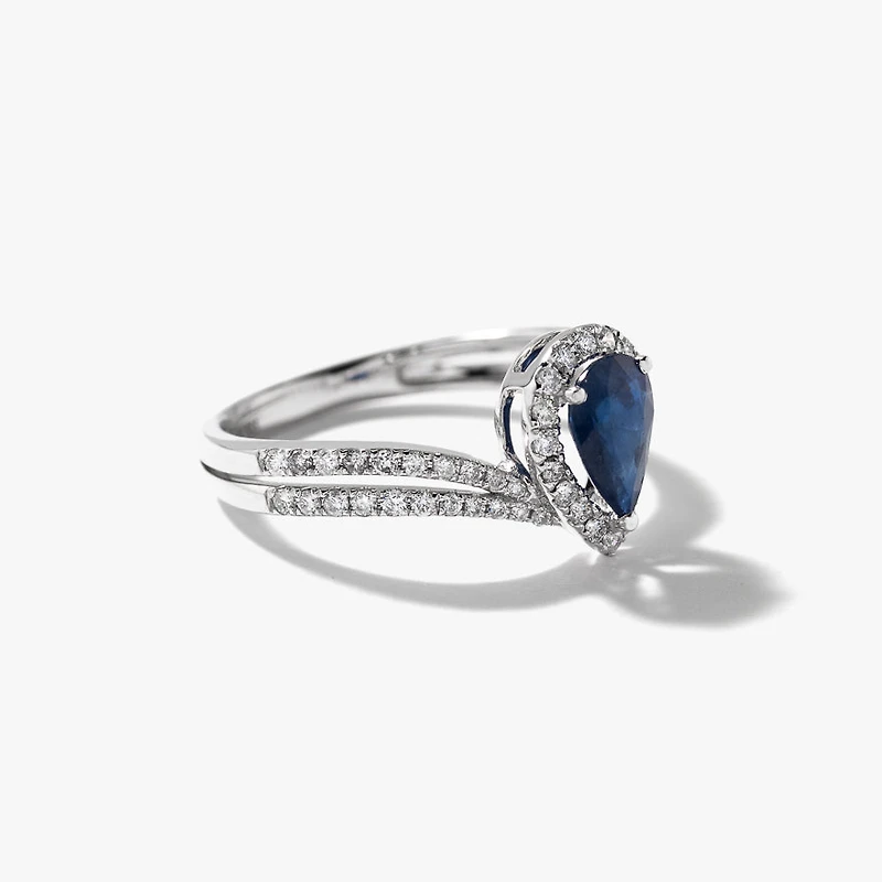 Pear Shape Sapphire Ring 14K White Gold