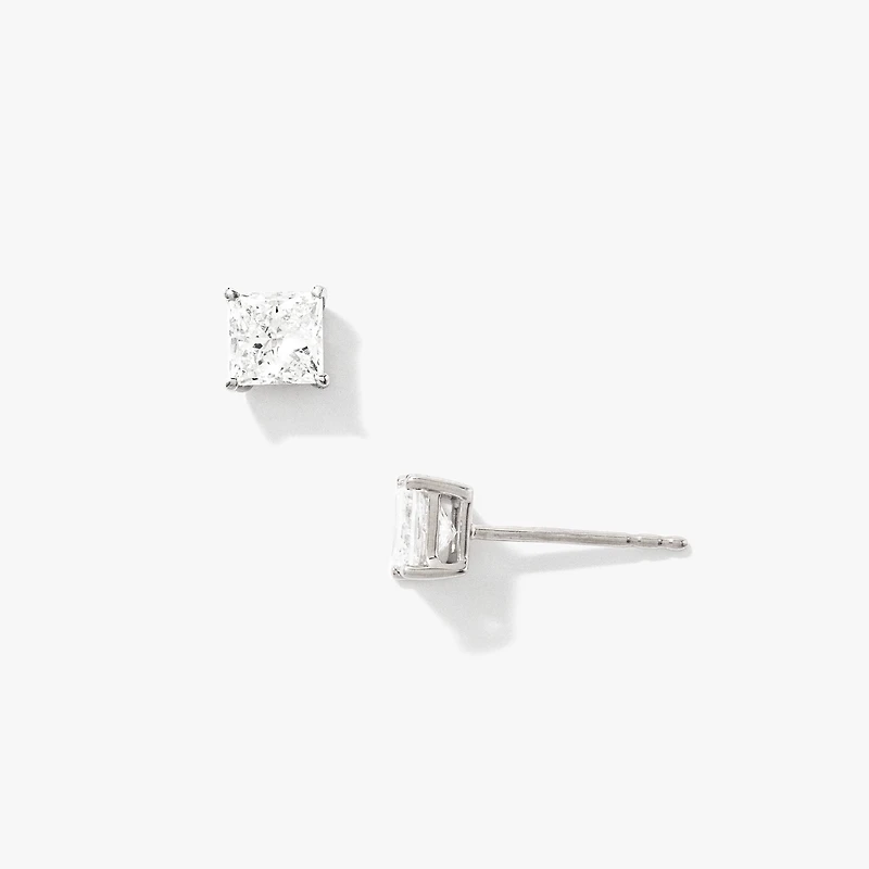 Lab Grown Princess Cut Diamond Stud Earrings in 14K White Gold (0.75 c