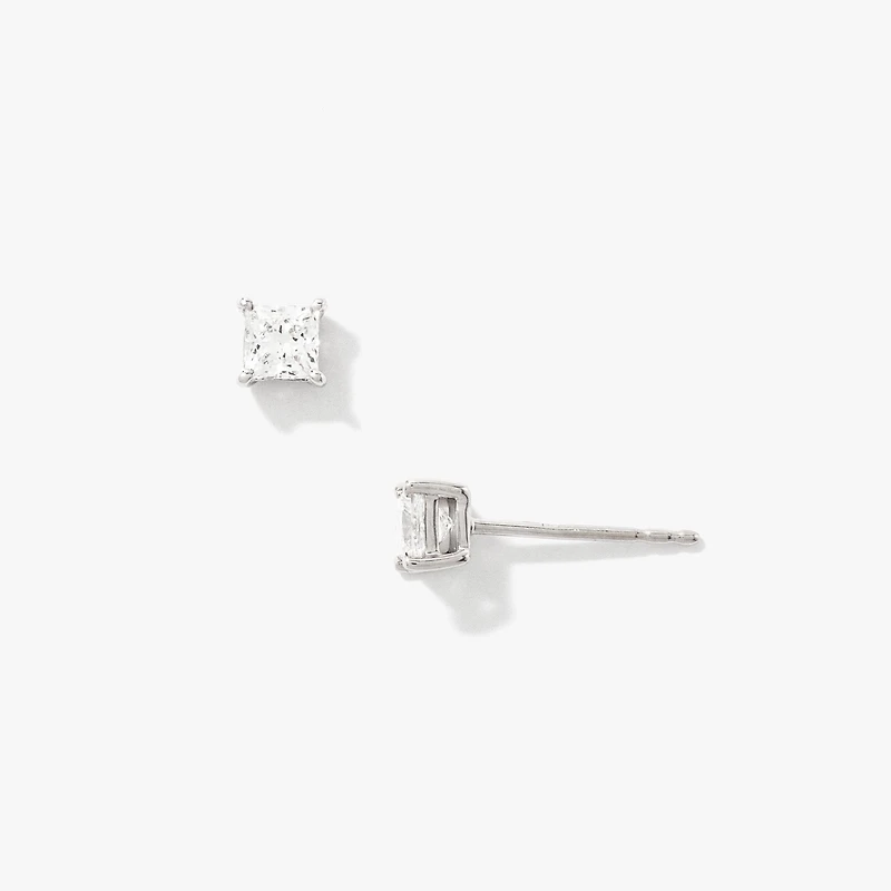 Lab Grown Princess Cut Diamond Stud Earrings in 14K White Gold ( 0.50