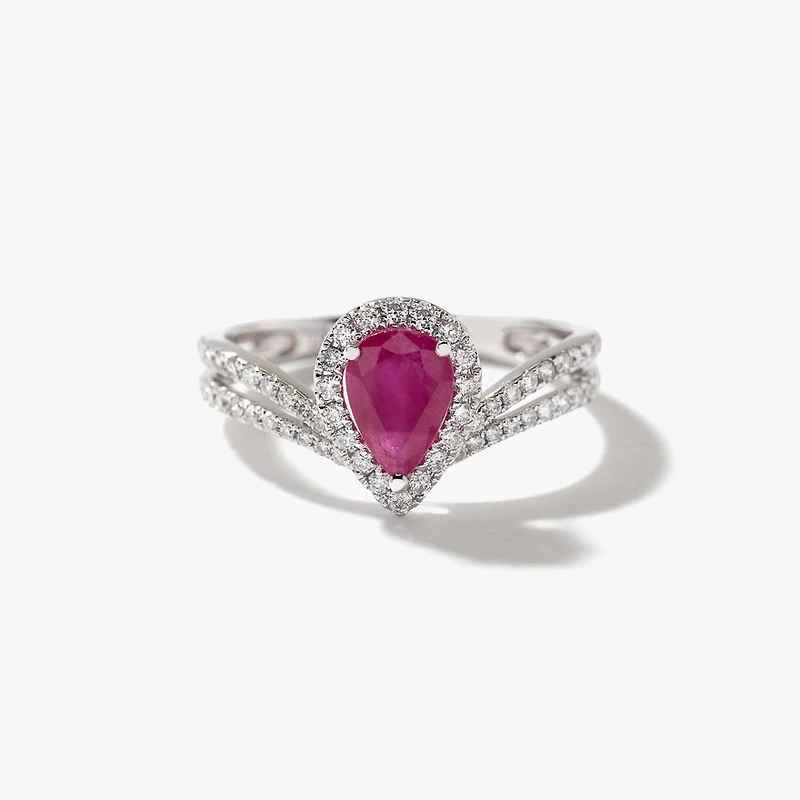 Ruby and Diamond Ring 14K White Gold