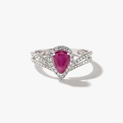Ruby and Diamond Ring 14K White Gold