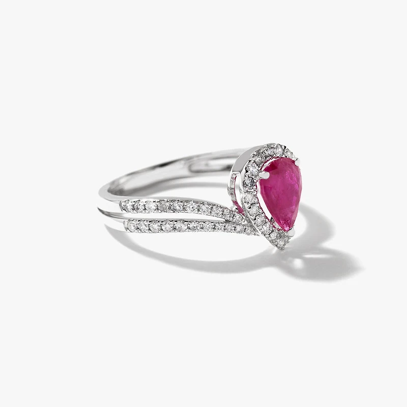 Ruby and Diamond Ring 14K White Gold