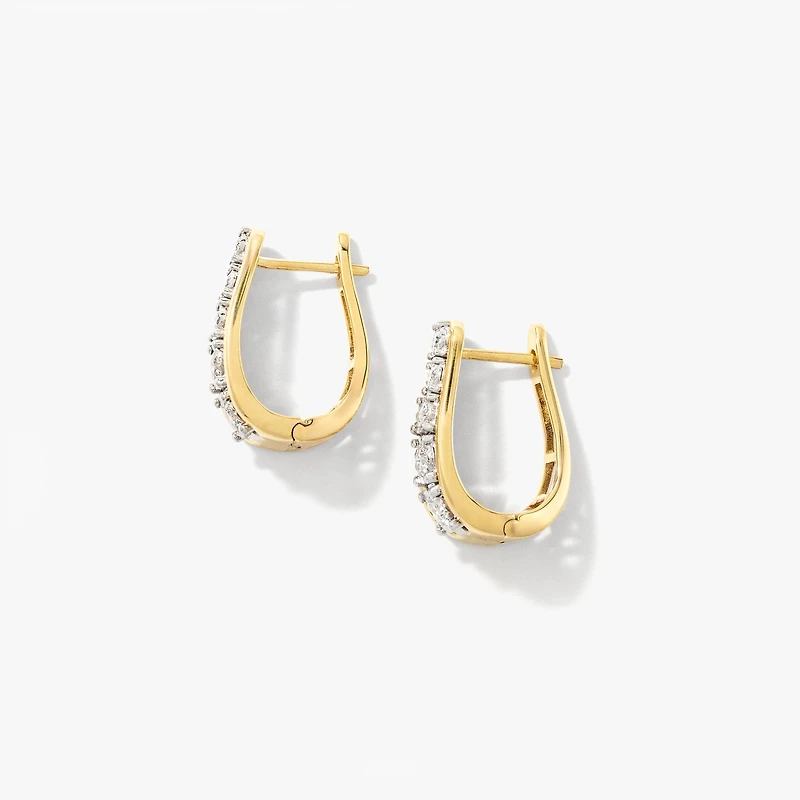 Diamond Cluster J Hoop Earrings in 10K Yellow and White Gold (0.56 ct
