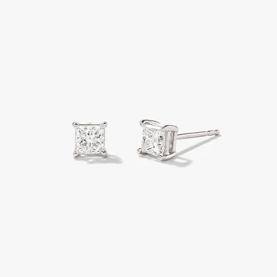 Lab Grown Princess Cut Diamond Stud Earrings in 14K White Gold ( 0.50