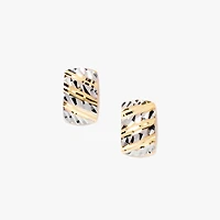 Rectangular Diamond Cut Stud Earrings in 10K Yellow and White Gold