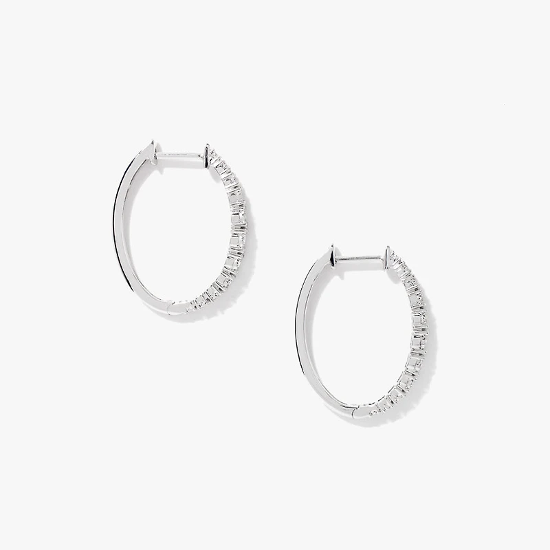 Fara- Diamond Oval Shape Hoop Earrings In 10K Gold (0.50 ct tw