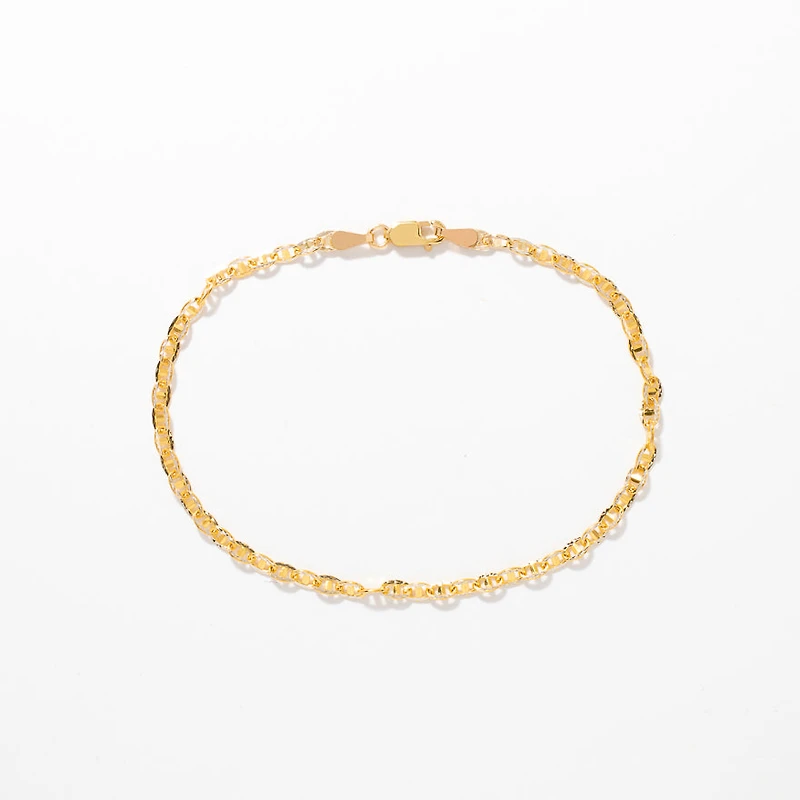 2.75mm Diamond Cut Link Bracelet in 10K Yellow and White Gold - 7.5"