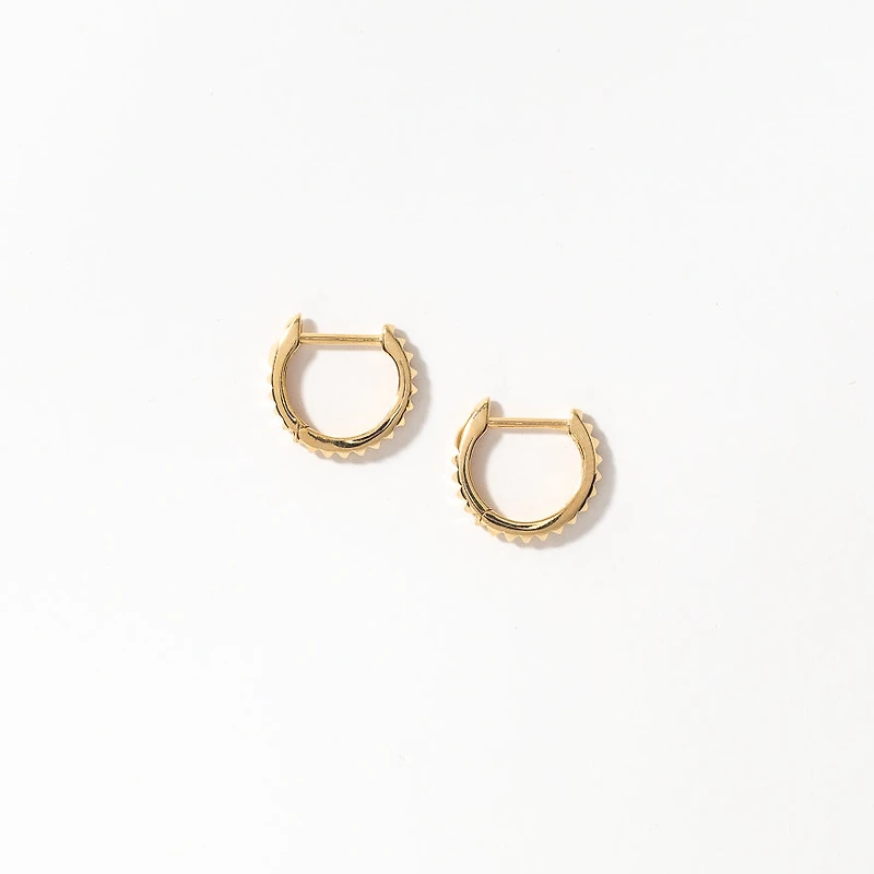 Pyramid Huggie Hoop Earrings in 10K Yellow Gold