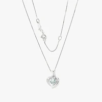 Heart Shaped Aquamarine Diamond Necklace in 10K White Gold
