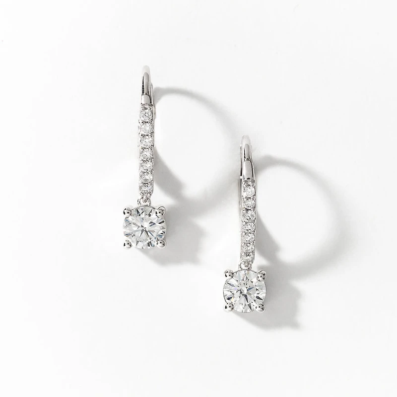 Lab Grown Diamond Dangle Hoop Earrings in 14K White Gold (1.20 ct tw)