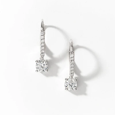 Lab Grown Diamond Dangle Hoop Earrings in 14K White Gold (1.20 ct tw)