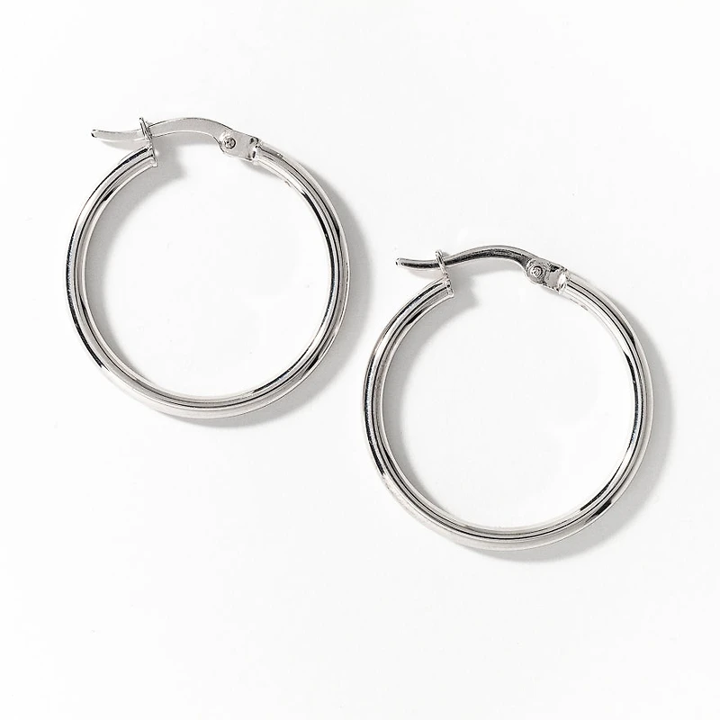 2x24mm Tube Hoop Earrings in 14K White Gold