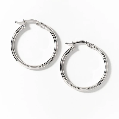 2x24mm Tube Hoop Earrings in 14K White Gold