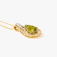 Pear Shaped Peridot Necklace in 10K Yellow and White Gold