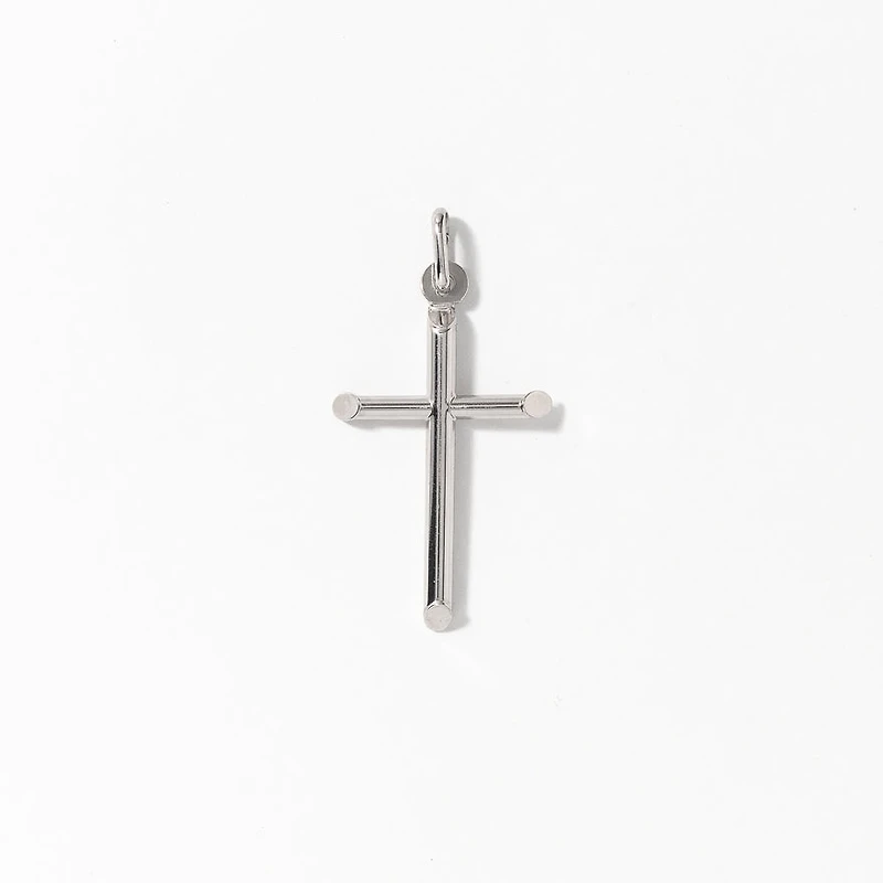 Tube Cross Pendant in 10K Italian White Gold
