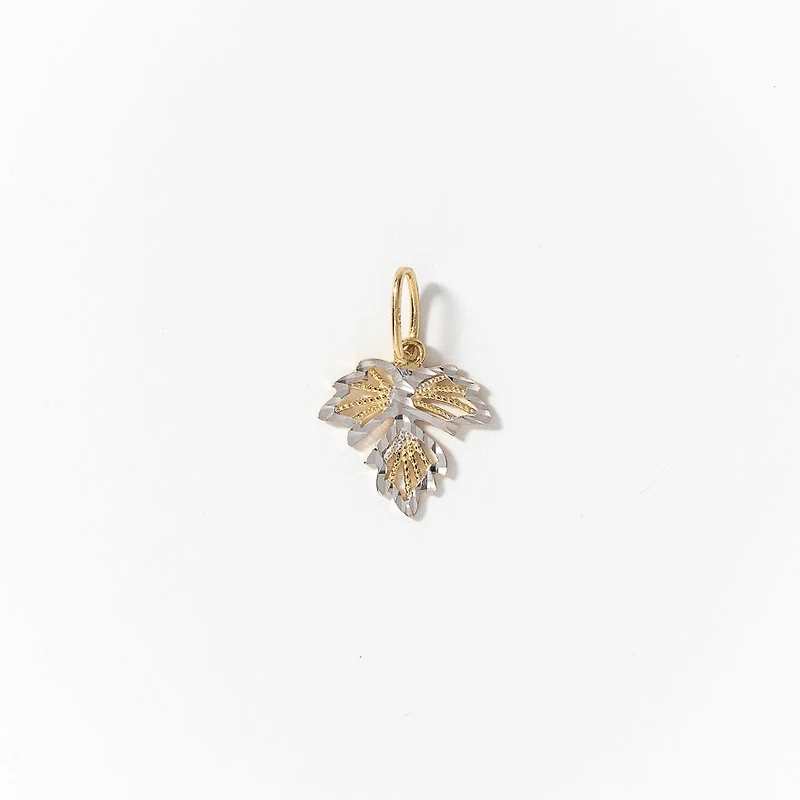 Diamond Cut Leaf Pendant in 10K Yellow and White Gold
