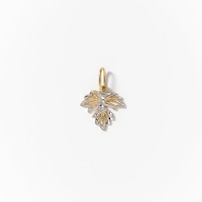 Diamond Cut Leaf Pendant in 10K Yellow and White Gold