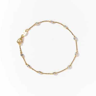 Diamond Cut Beaded Bracelet in 10K Italian Yellow and White Gold