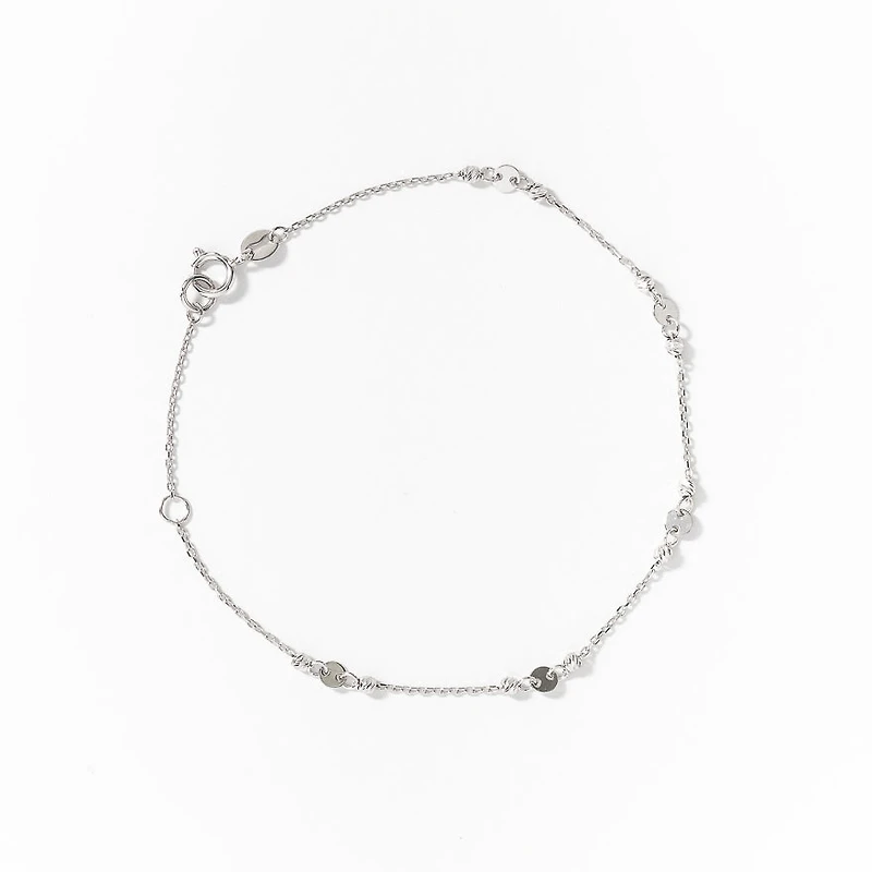 10K White Gold Bracelet with Diamond Cut Balls