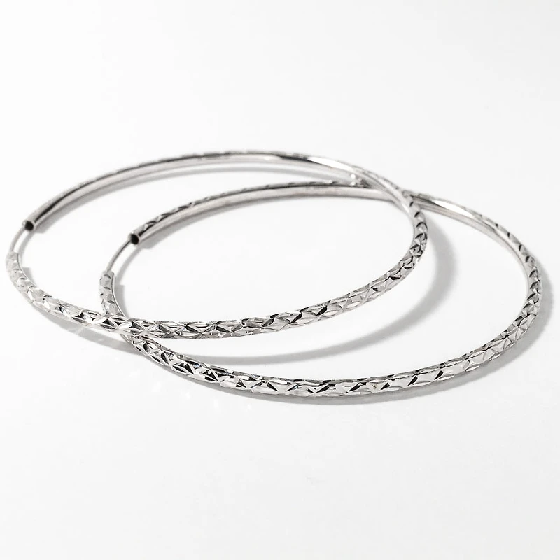 Diamond Cut Hoop Earrings in 10K White Gold