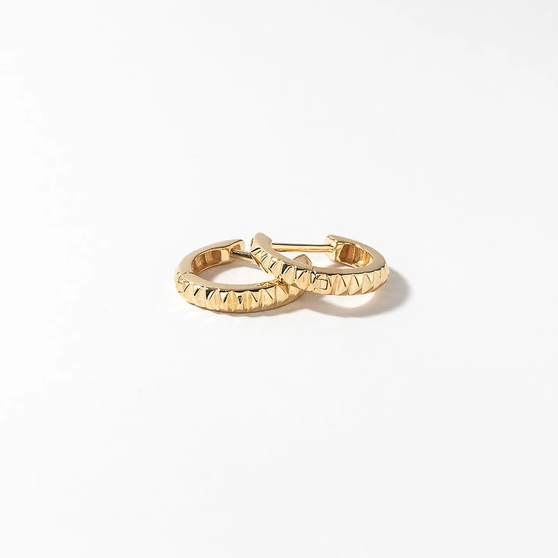 Pyramid Huggie Hoop Earrings in 10K Yellow Gold