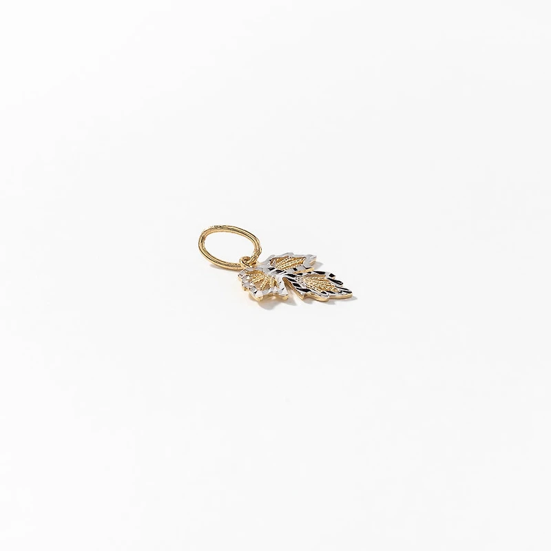 Diamond Cut Leaf Pendant in 10K Yellow and White Gold