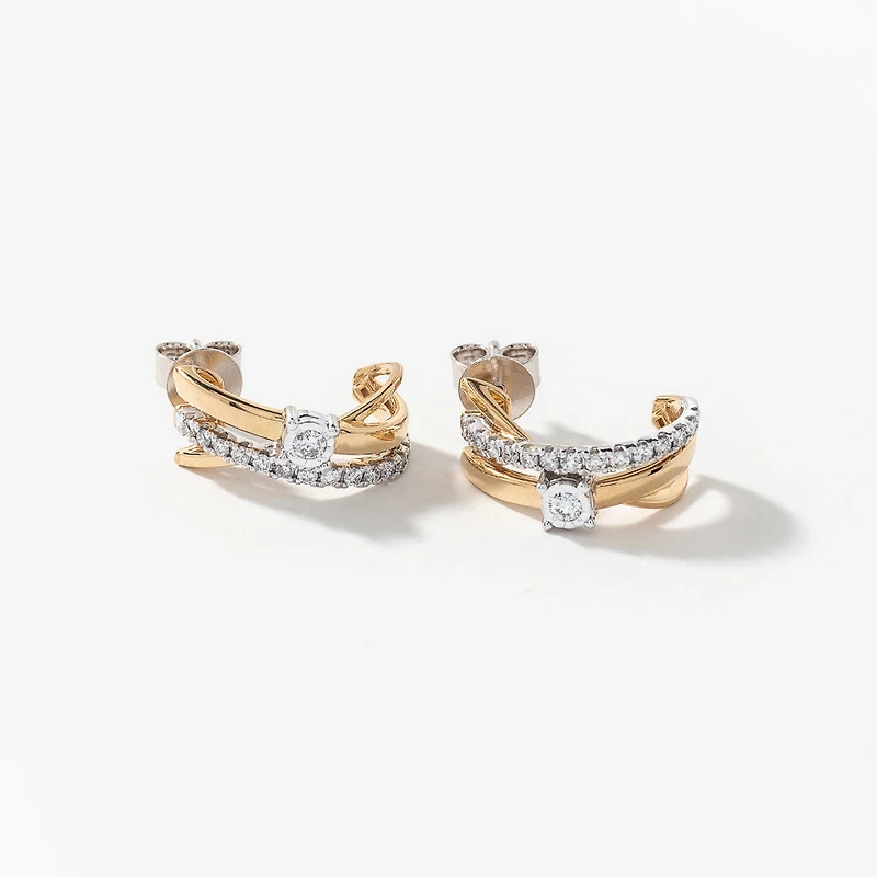 Diamond Cluster Hook Earrings in 10K Yellow and White Gold (0.50 ct tw